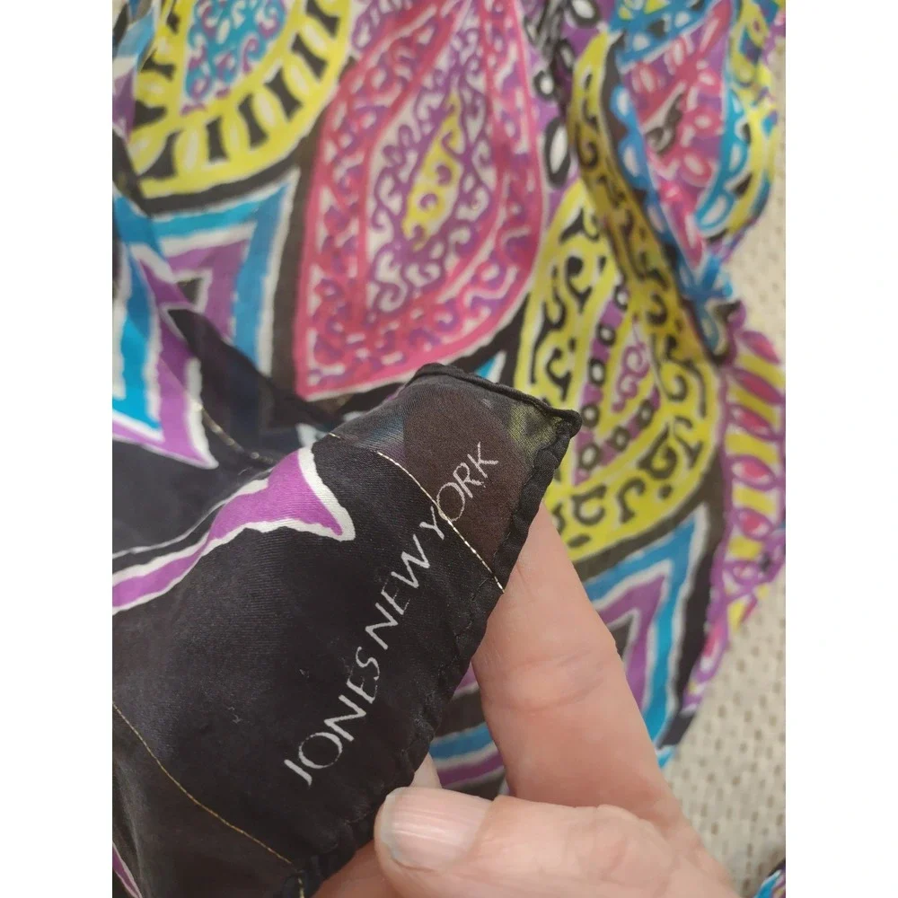 Jones New York 100% Silk Scarf Pink Yellow Paisley‎ Metallic Shimmer Boho Luxury